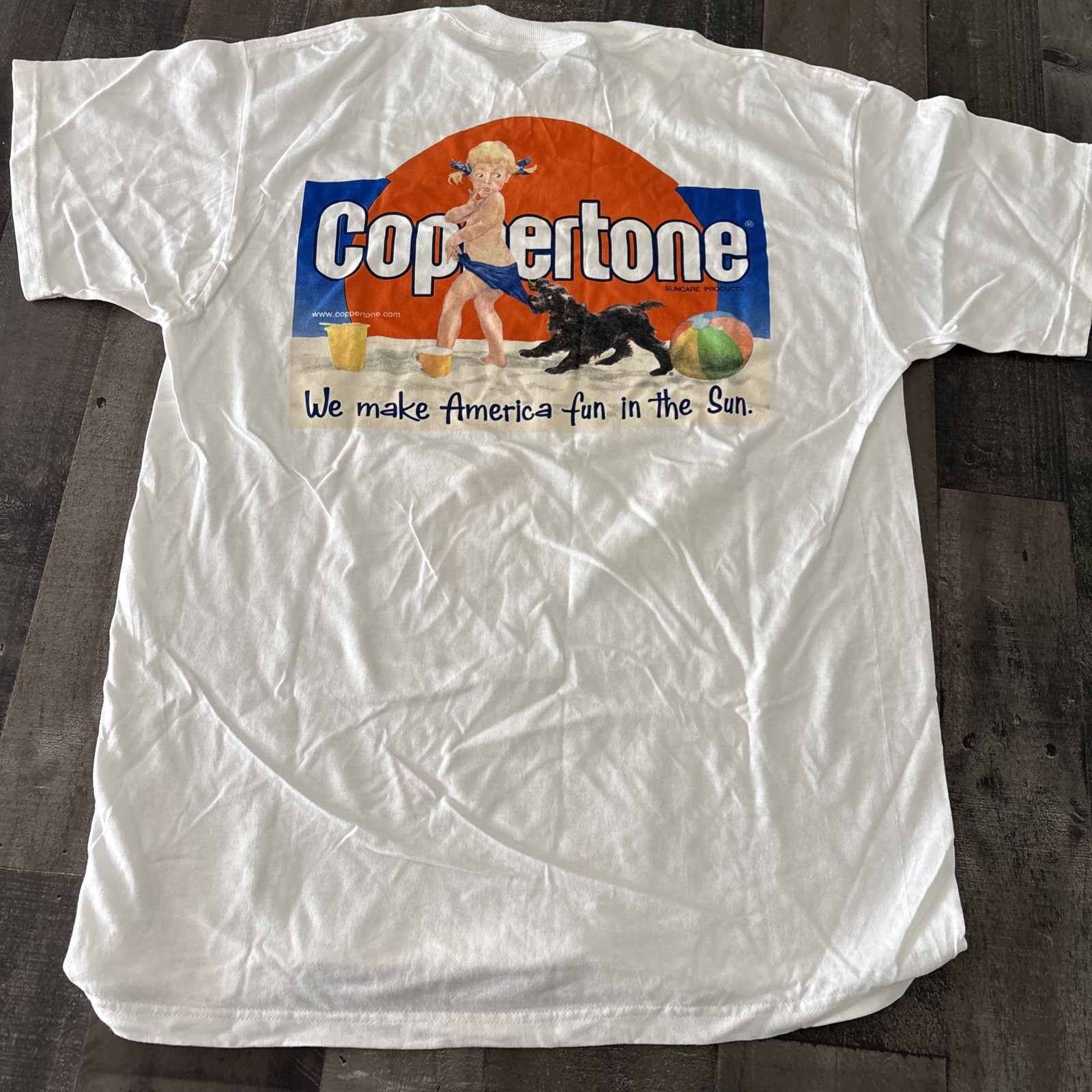 Coppertone Promo Graphic T-Shirt Large Cotton Back hit Fun in the sun gallery