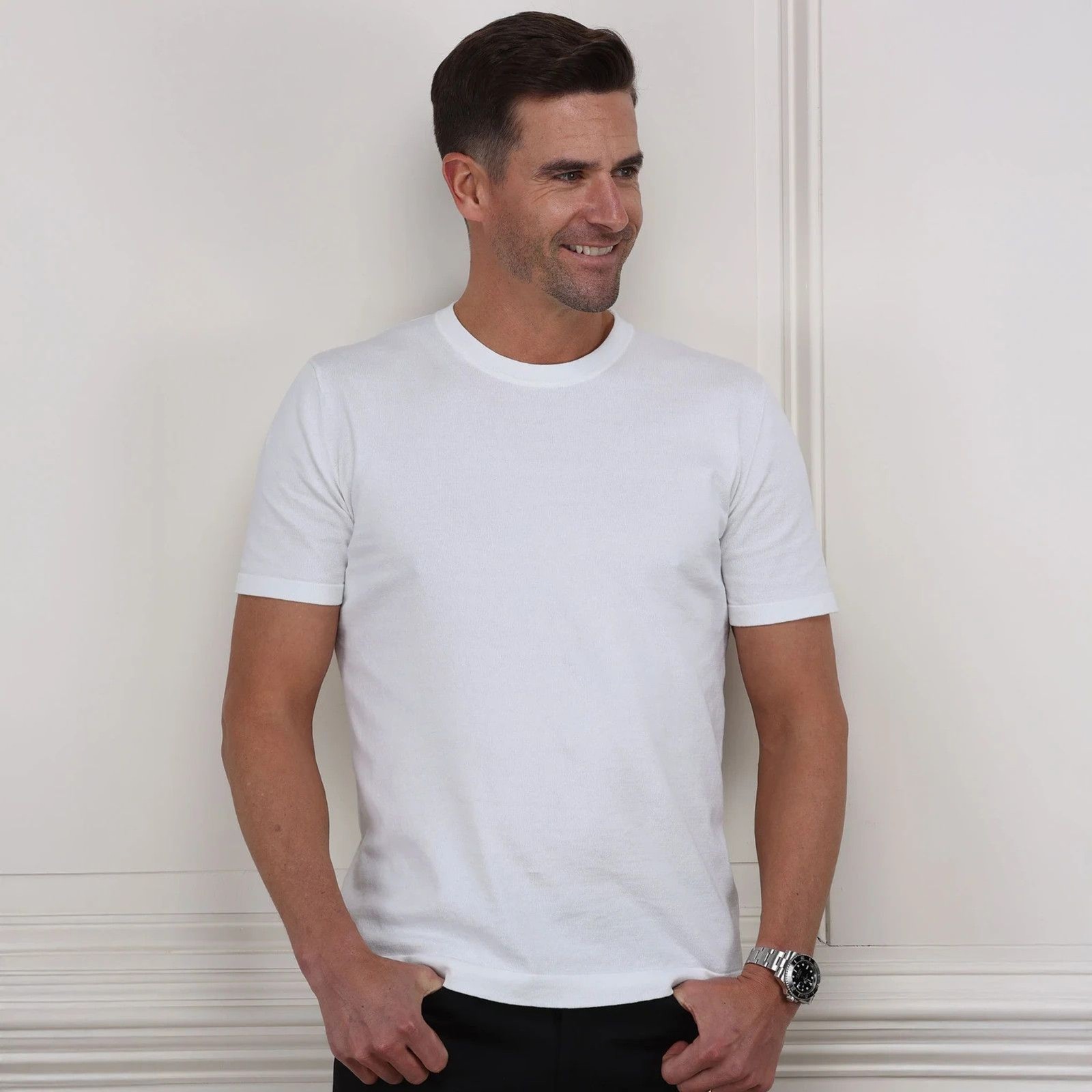 Collars & Co T-Shirt Men 2XL White Cotton Silk Luxury Lucca Tee Minimalist NWT