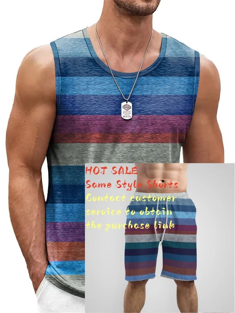 Retro Striped 3D Graphic Tank Top for Men – Sleeveless Quick-Dry Summer Vest gallery
