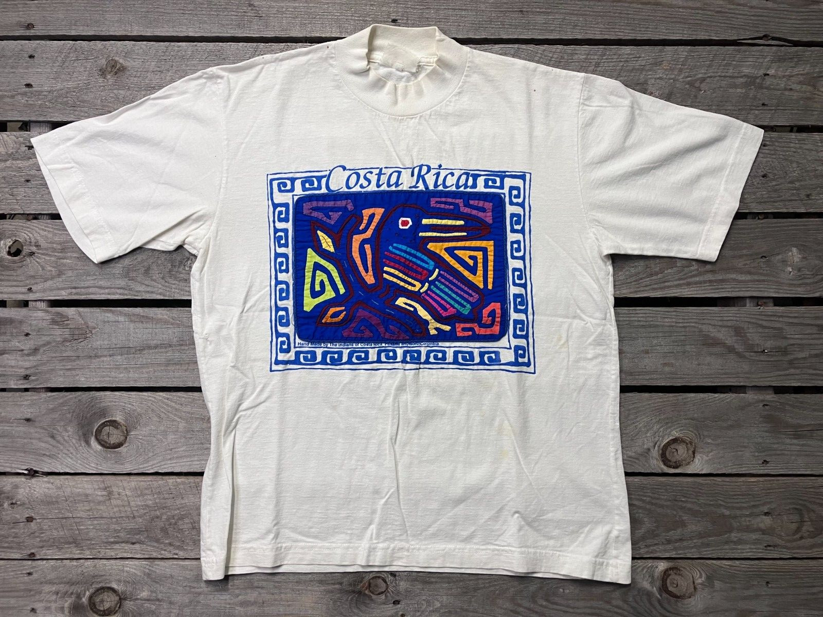 Costa Rica SHIRT Indigenous Made KUNA YALA Hand Set QUILTED Pattern BIRD VINTAGE gallery