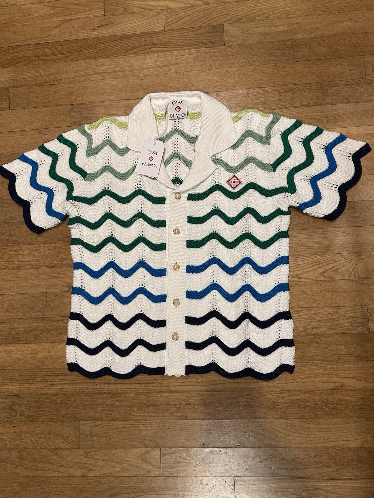 Casablanca Men's Gradient Wave Crochet Shirt/Short Set - Size Large gallery