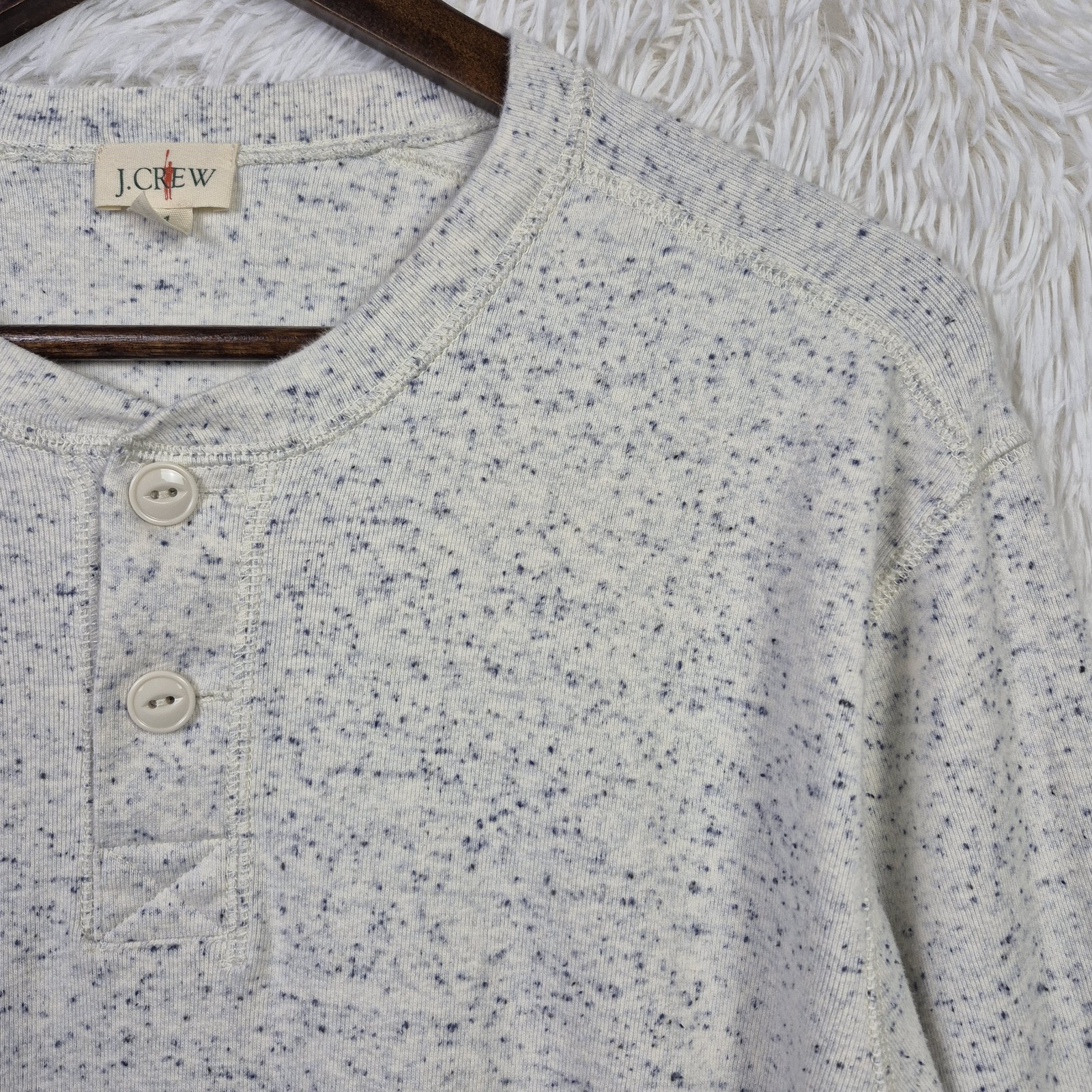 J Crew Heritage Brushed Jacquard Rib Knit Henley Mens M Beige Speckled Oarsman gallery