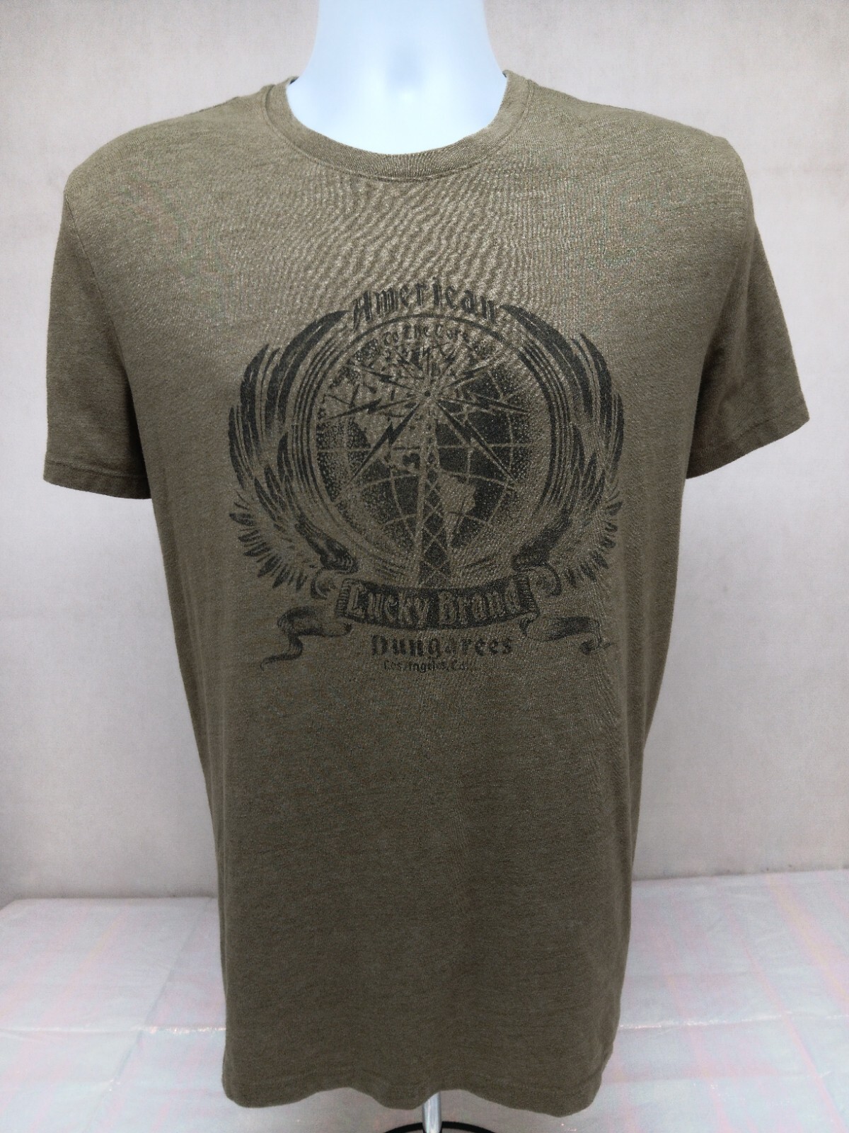 Lucky Brand Mens Large Green American To The Core Dunagrees Short Sleeve T-Shirt gallery