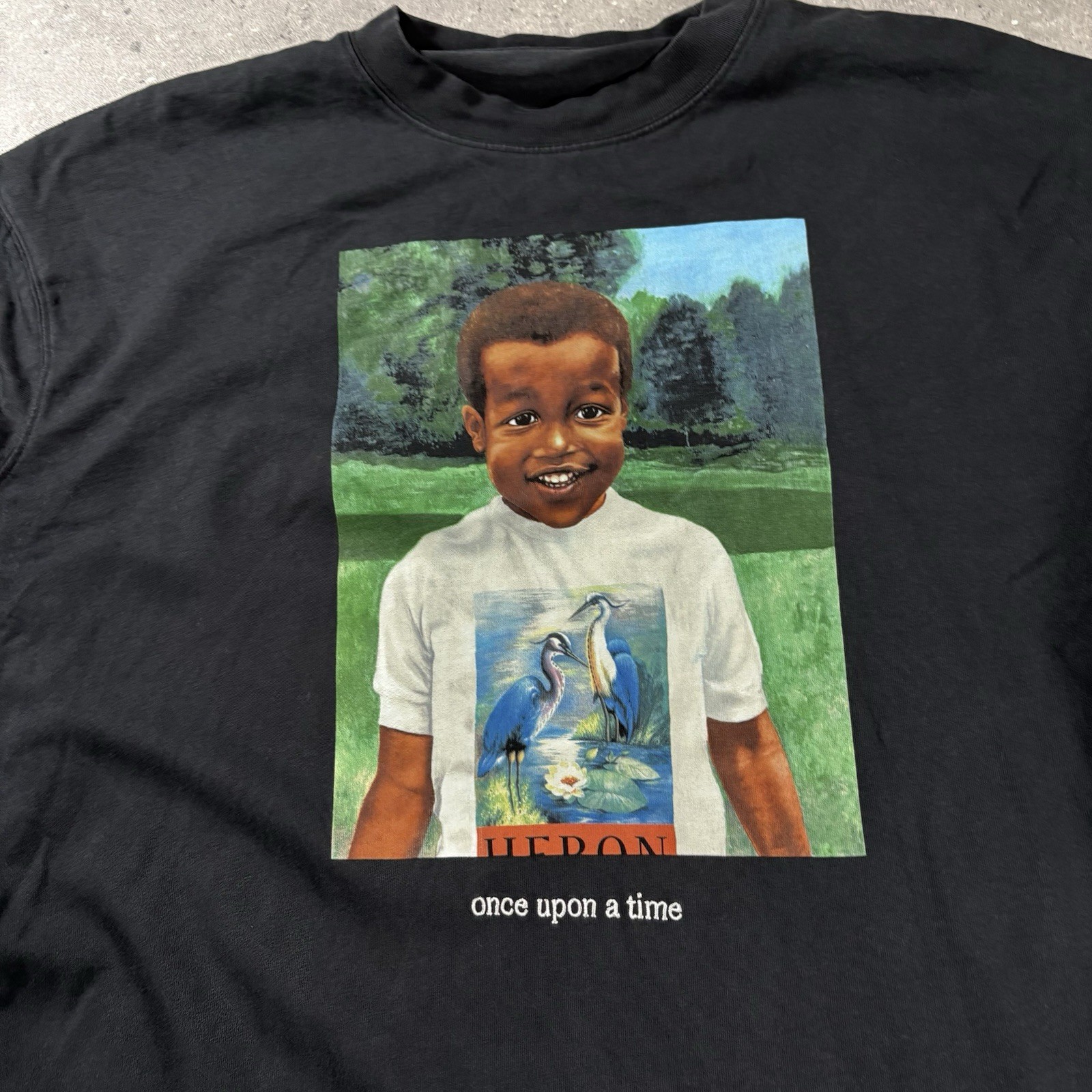 Heron Preston T Shirt Mens XXL Black Baby Heron Print Once Upon A Time gallery