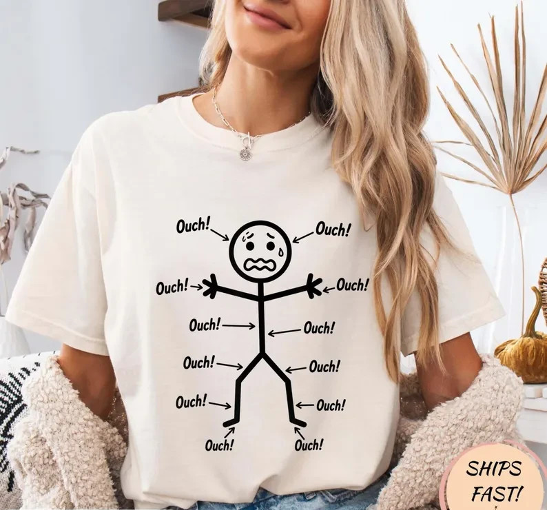 Ouch Ouch Ouch Funny Full Body Pain Humor Comedy Stickman T-Shirt gallery