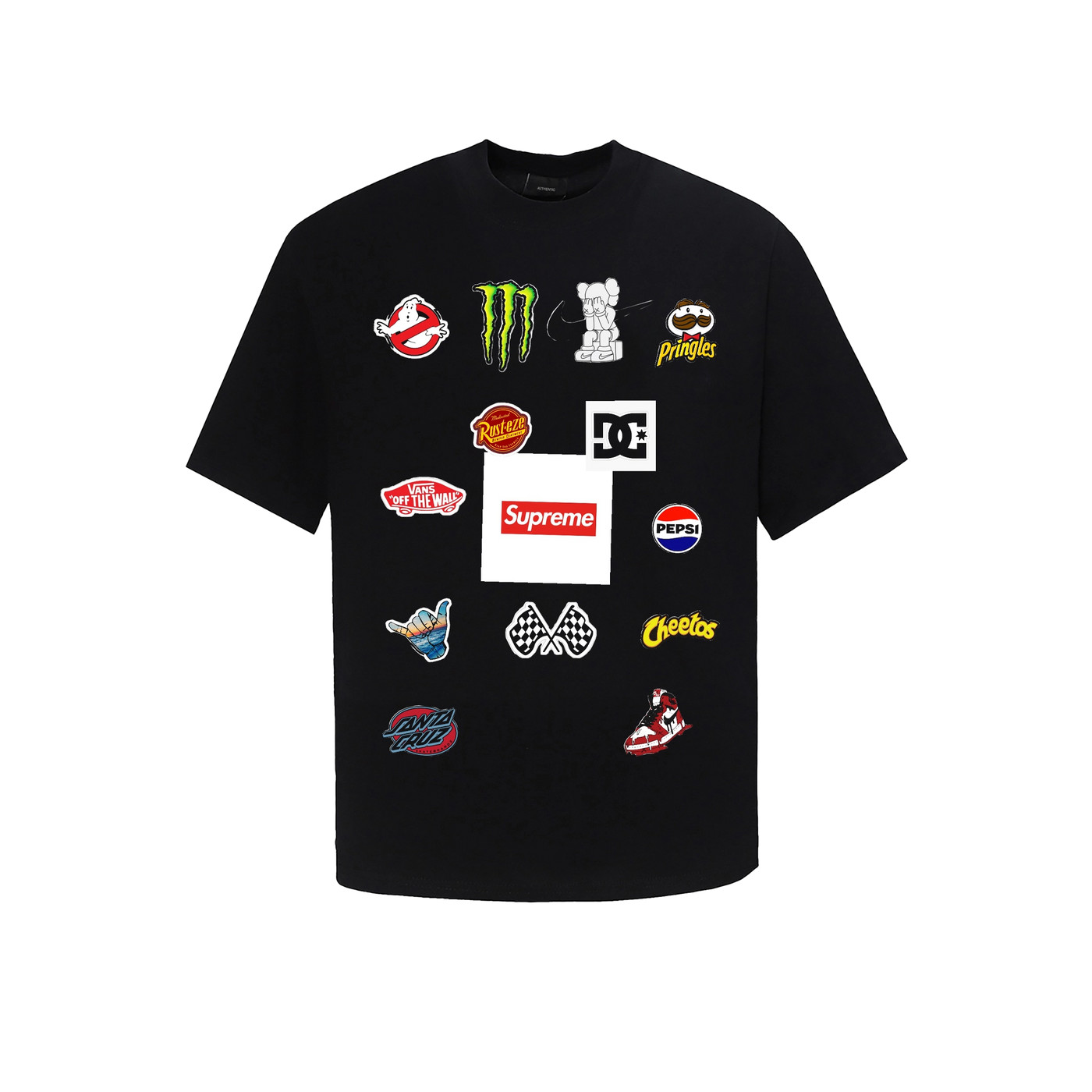 Multi Brand Logo Patch Graphic T-Shirt Kaws Vans Pepsi Streetwear