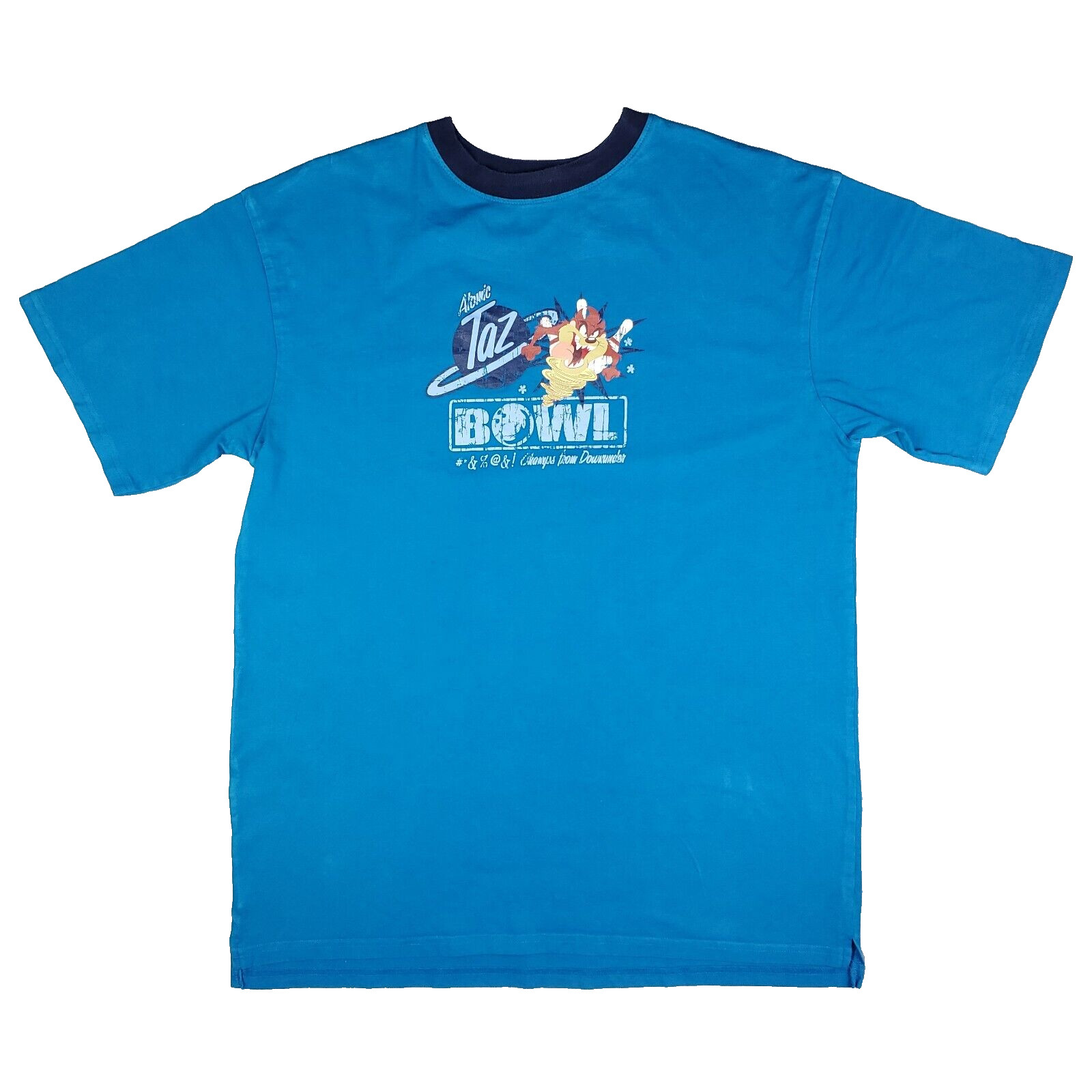 Looney Tunes Atomic Taz Bowl T-Shirt Large Blue Short Sleeve Cartoon Vtg Y2K gallery