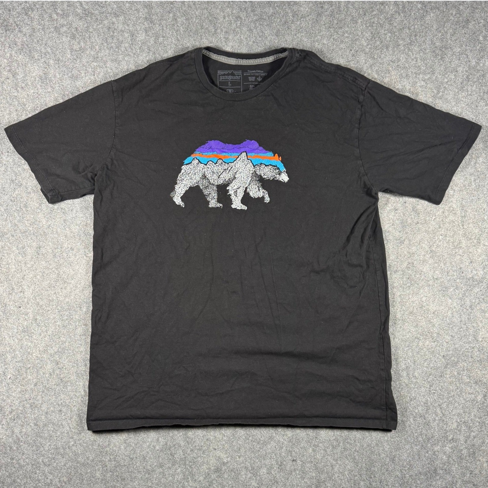 Patagonia Shirt Mens Large Black Fitz Roy Bear Graphic Organic Cotton Tee Hiking