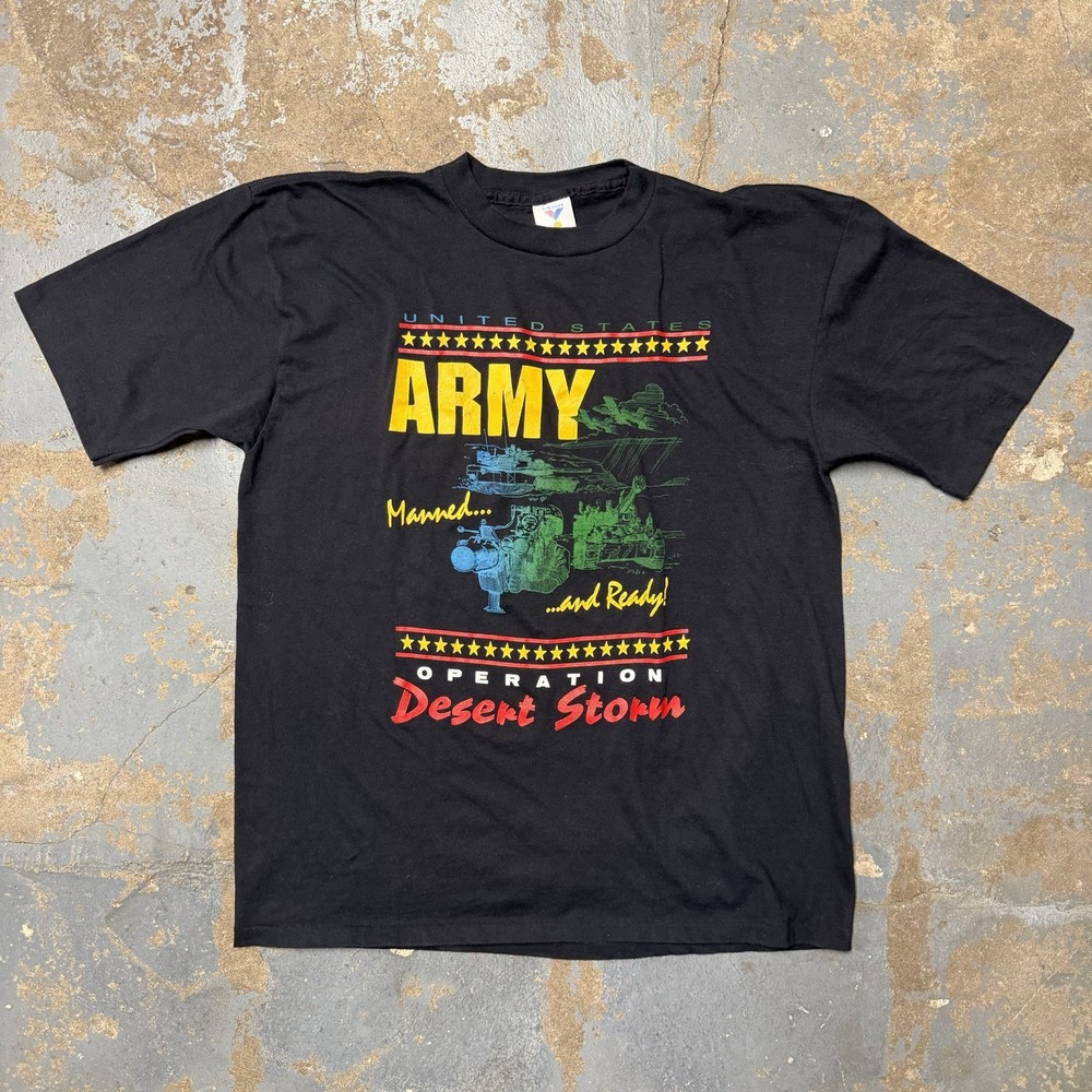 Vintage 80s Army Operation Desert Storm Black Jostens T shirt Men Size XL