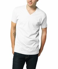 Men 100% Cotton V Neck T Shirt Solid White Short Sleeve Casual Tee S-4XL lot