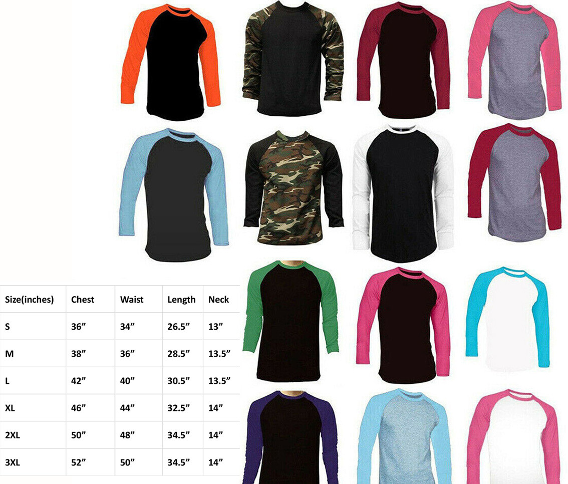 New Long Sleeve Raglan Baseball Mens Plain Tee Jersey Team Sports T-Shirt S-3XL gallery
