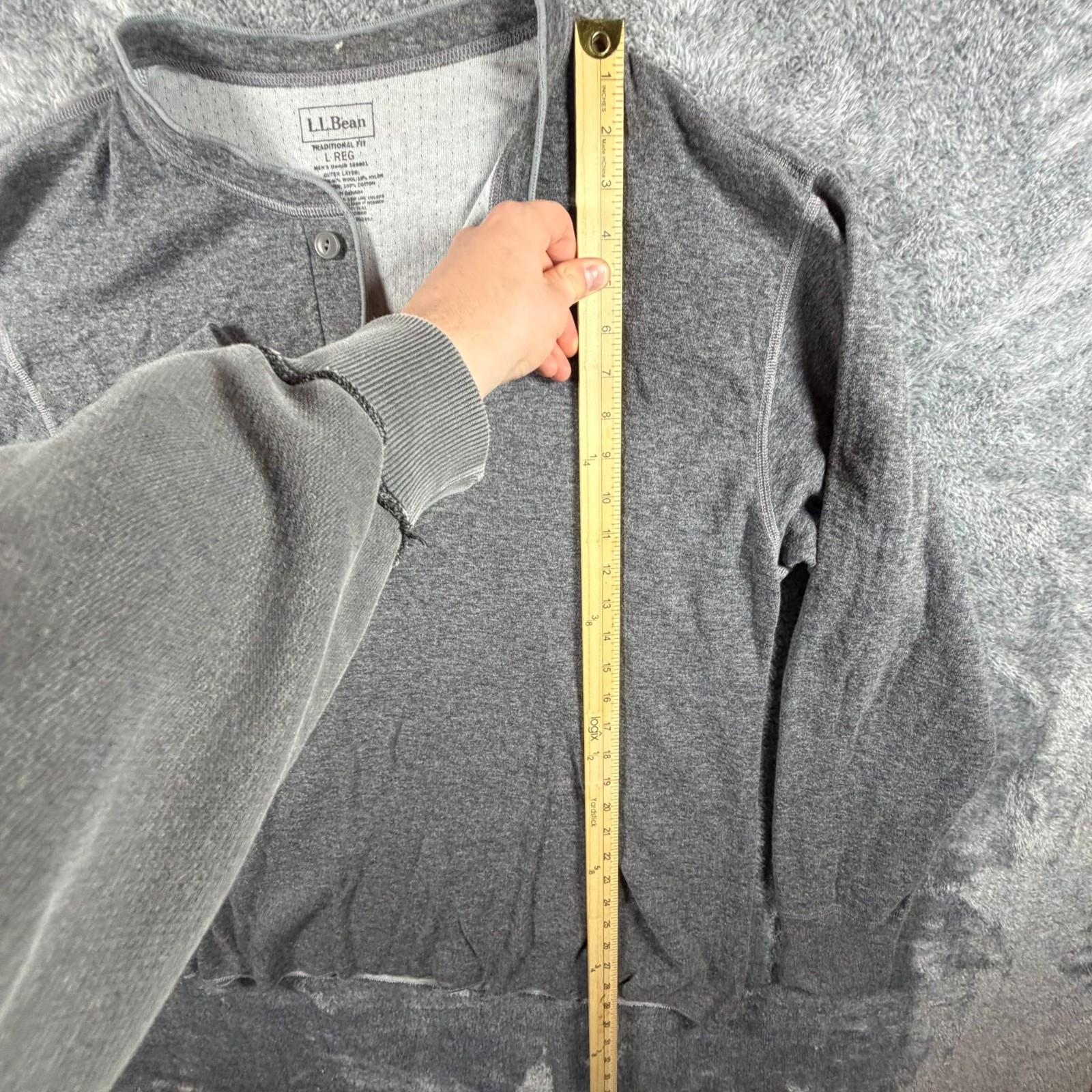 L.L. Bean Henley Shirt Mens Large Gray Wool Blend Double Layer River Driver gallery