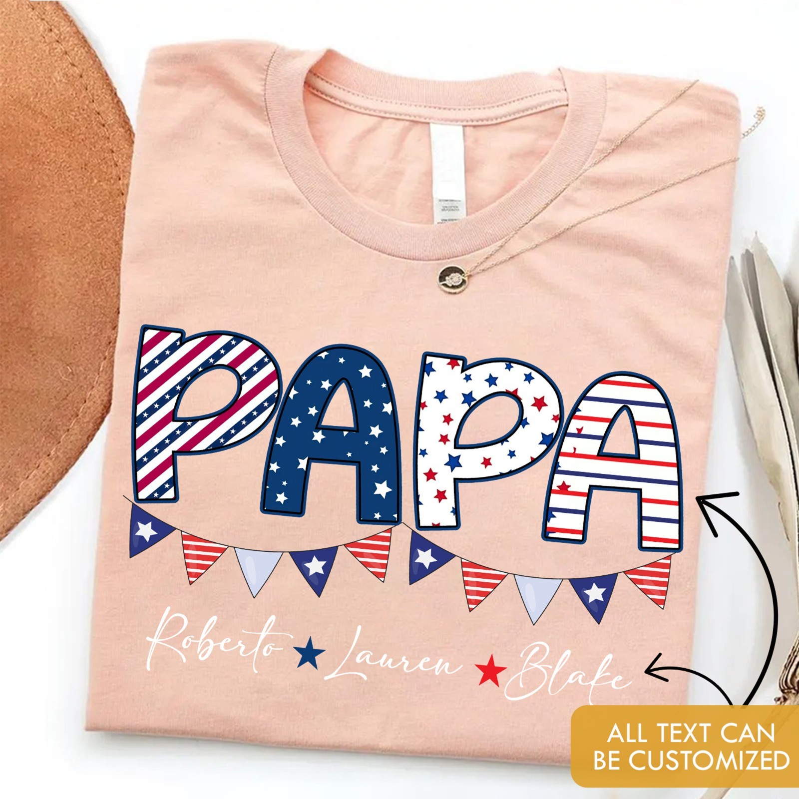 Personalized Papa Shirt Kids Names Patriotic Father's Day Gift 4th of July Tee gallery