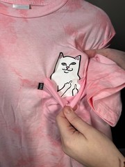 RipNDip Classic Cat Tee Unisex Small Pink Tie-Dye Short Sleeve Breast Pocket