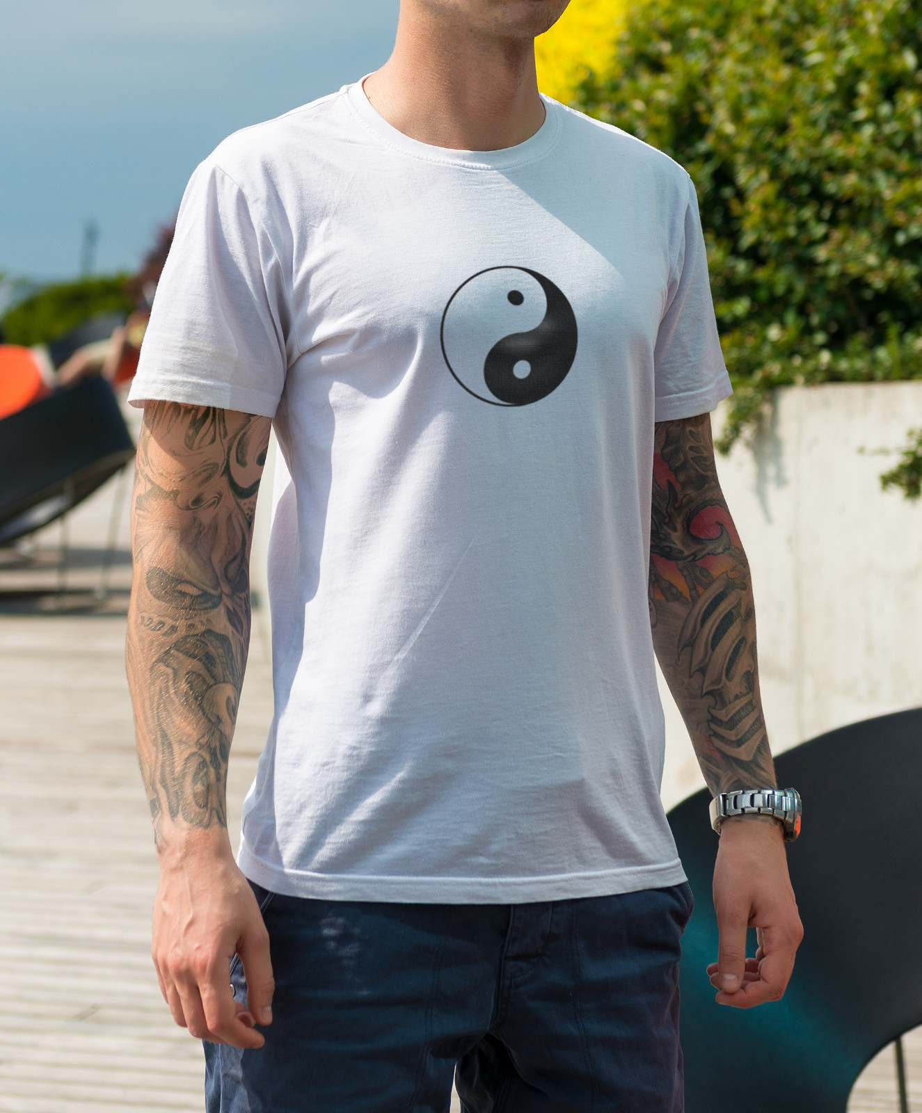 Yin Yang Taoism Tai Chi Design T shirt Tee M-XXL New White