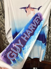 VINTAGE Guy Harvey Compression Shirt Size XXL Shark All Over Print Long Sleeve