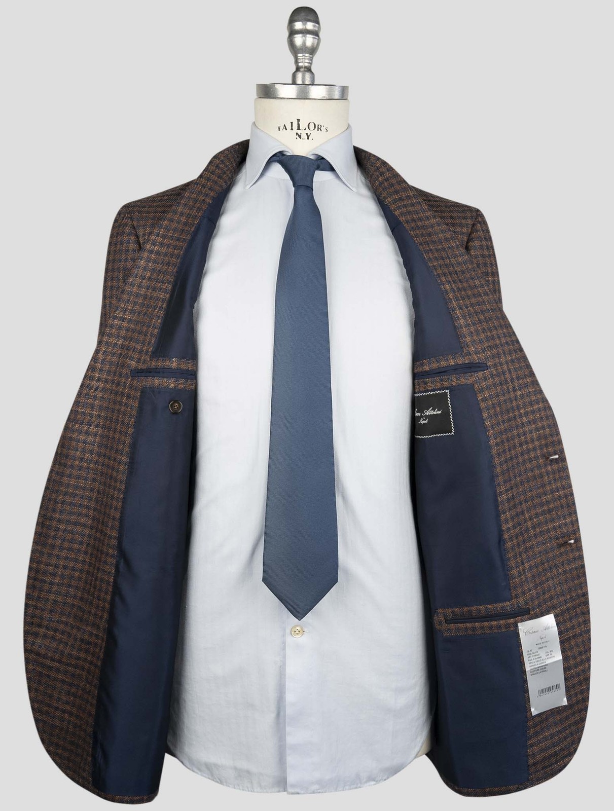 NEW CESARE ATTOLINI BROWN BLUE WOOL SILK BLAZER US 46 - EU 56 CA27 gallery
