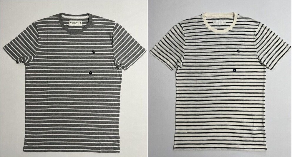 Abercrombie & Fitch Men's Striped Crew Neck A&F Logo T-Shirt Tee XS S M L XL XXL gallery