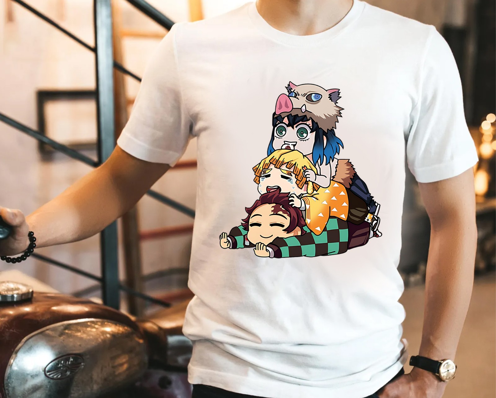 Cute Demon Slayer Chibi T-Shirt – Tanjiro, Zenitsu, Inosuke Anime Graphic Tee gallery