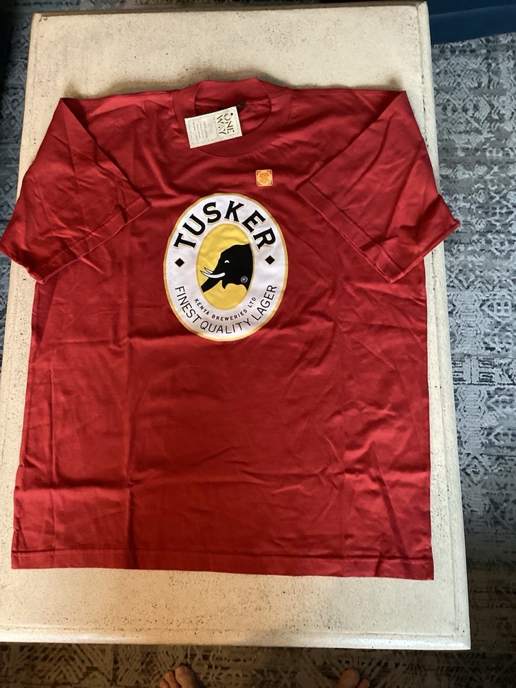 Tusker Quality Lager Kenya Brewery Elephant T-Shirt Size XXL Red 100% Cotton NWT