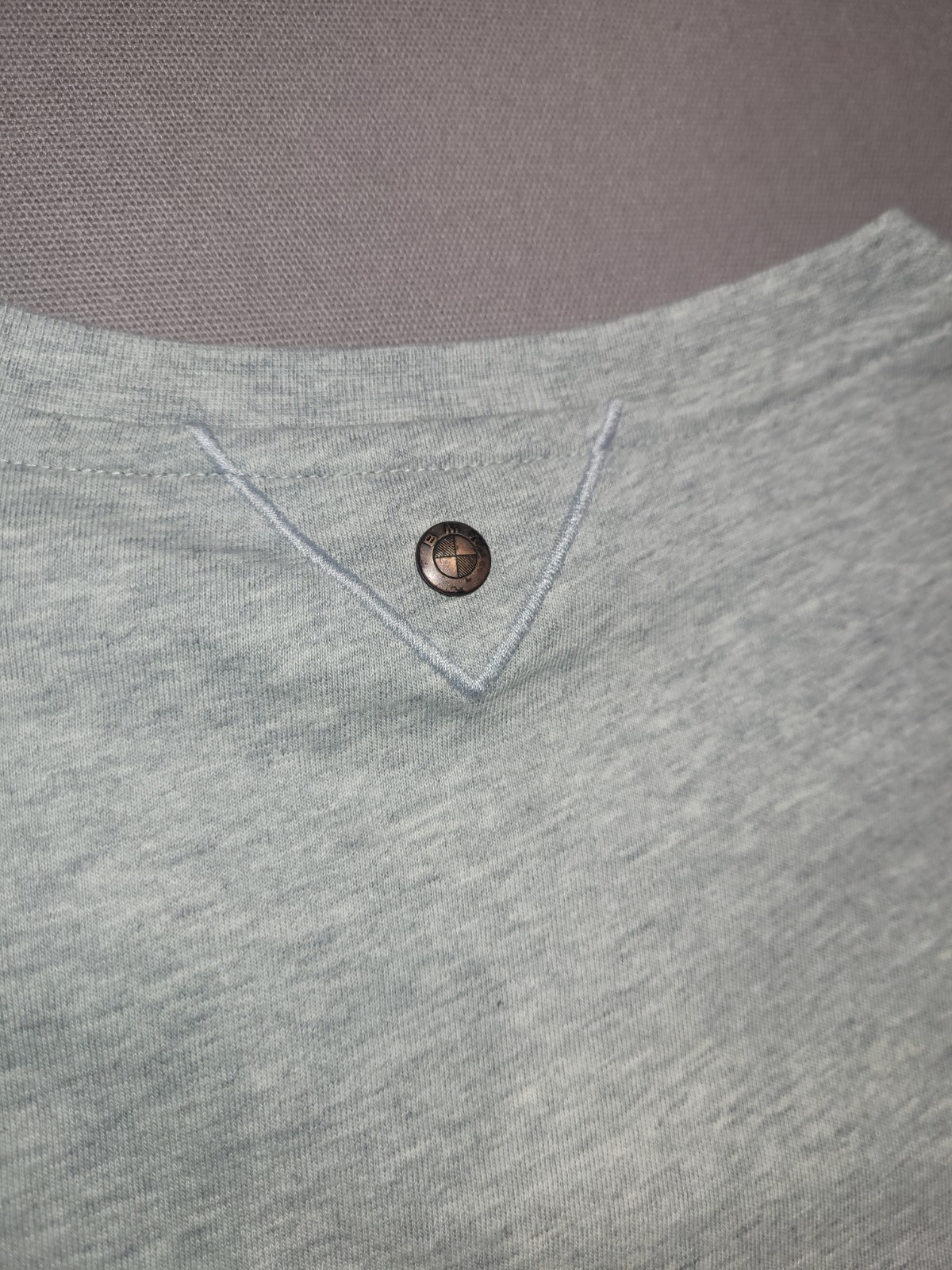 BMW Men’s M Gray V-Neck T-Shirt Tonal Raised Logo 100% Cotton Made Turkey gallery