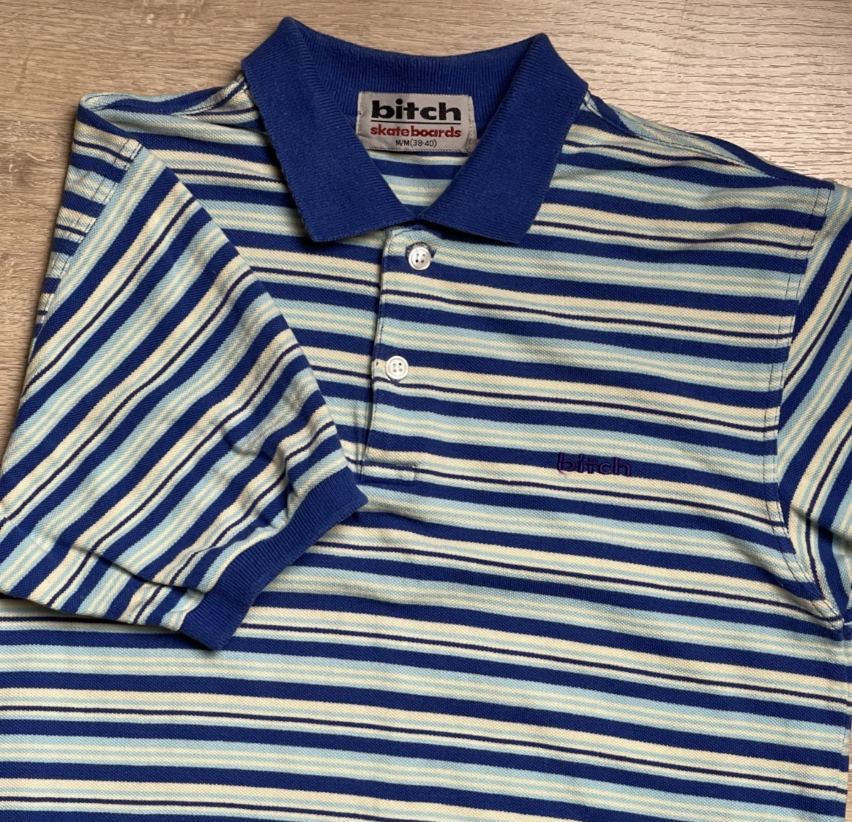 Vintage Bitch Skateboards Striped Button Up Polo T Shirt Men’s Size Medium 90S gallery