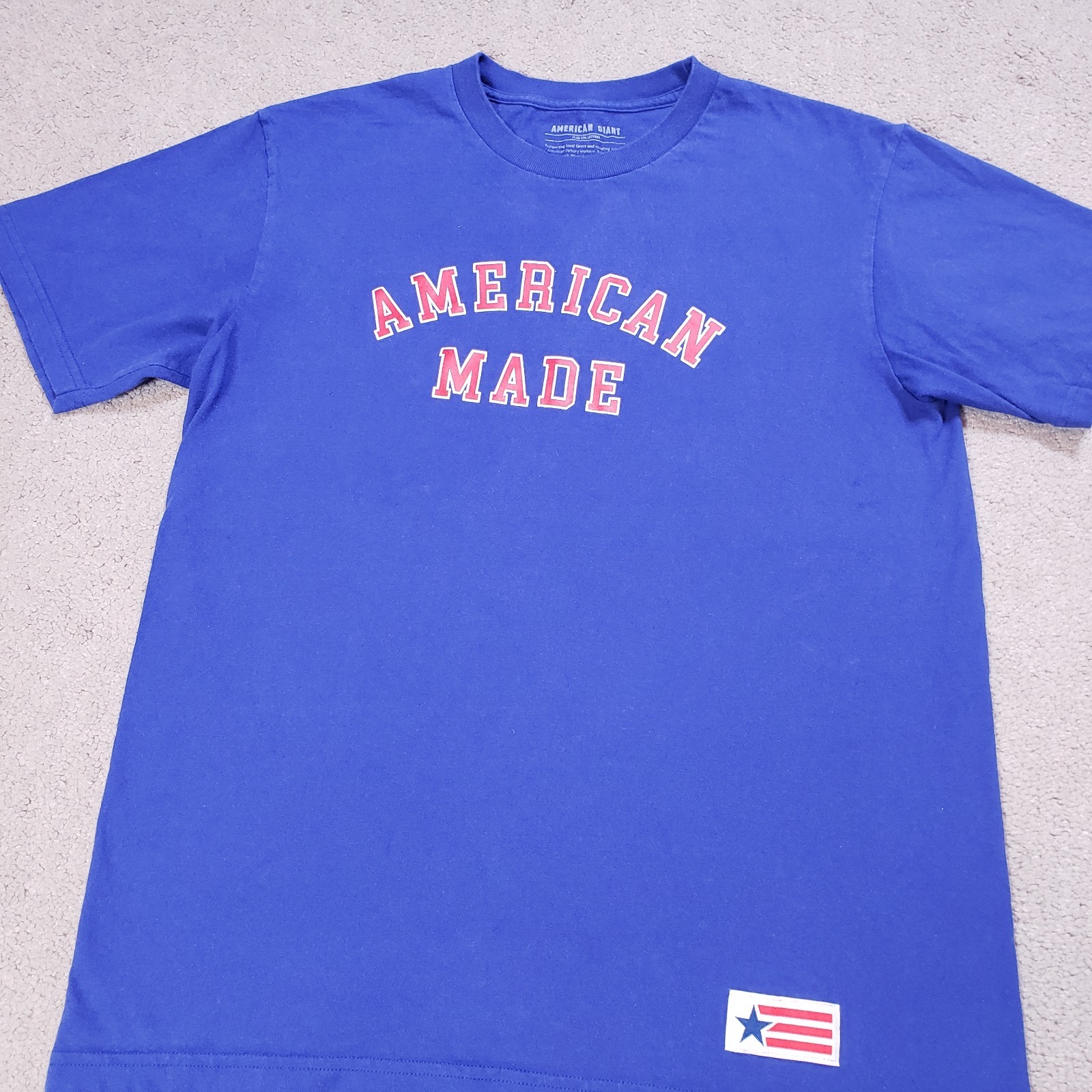 American Giant Shirt Men L Blue American Made Tee July 4th USA Flag Patriotic