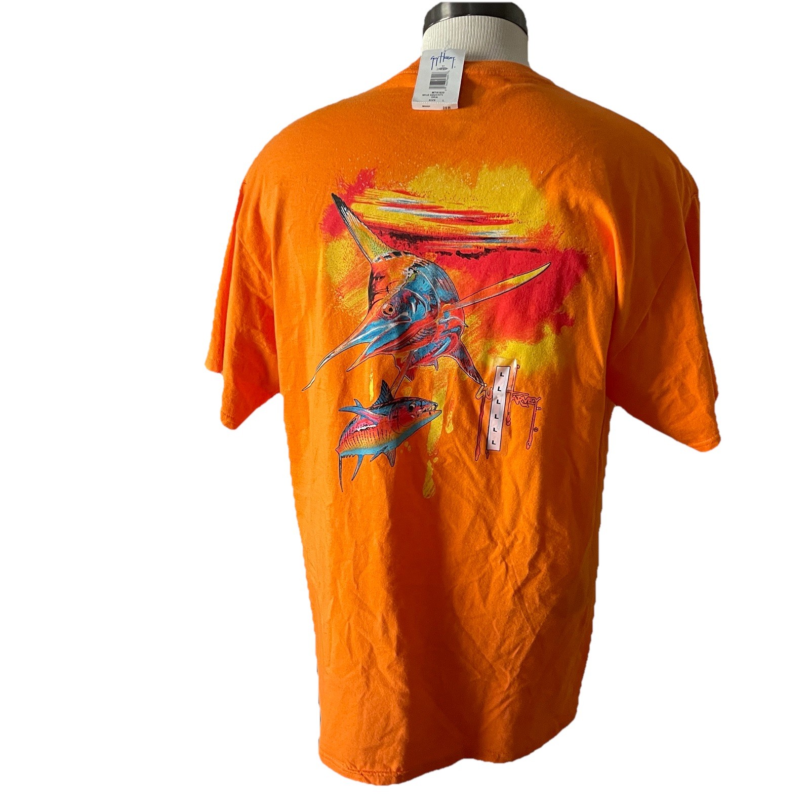 Guy Harvey AFTCO T-shirt Mens Sz L Blue Water Orange Marlin Tuna Short Sleeve gallery