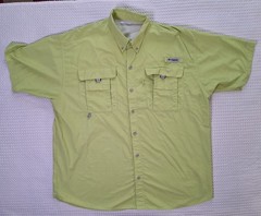 Columbia Lime Green Button Down Polyester Nylon Fishing Shirt Size L