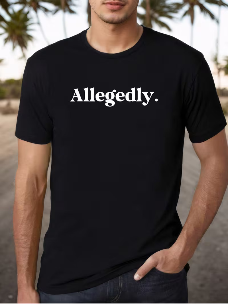 1pc Allegedly Funny Cotton T-Shirt for Men – Casual Crew Neck, Slight Stretch, K