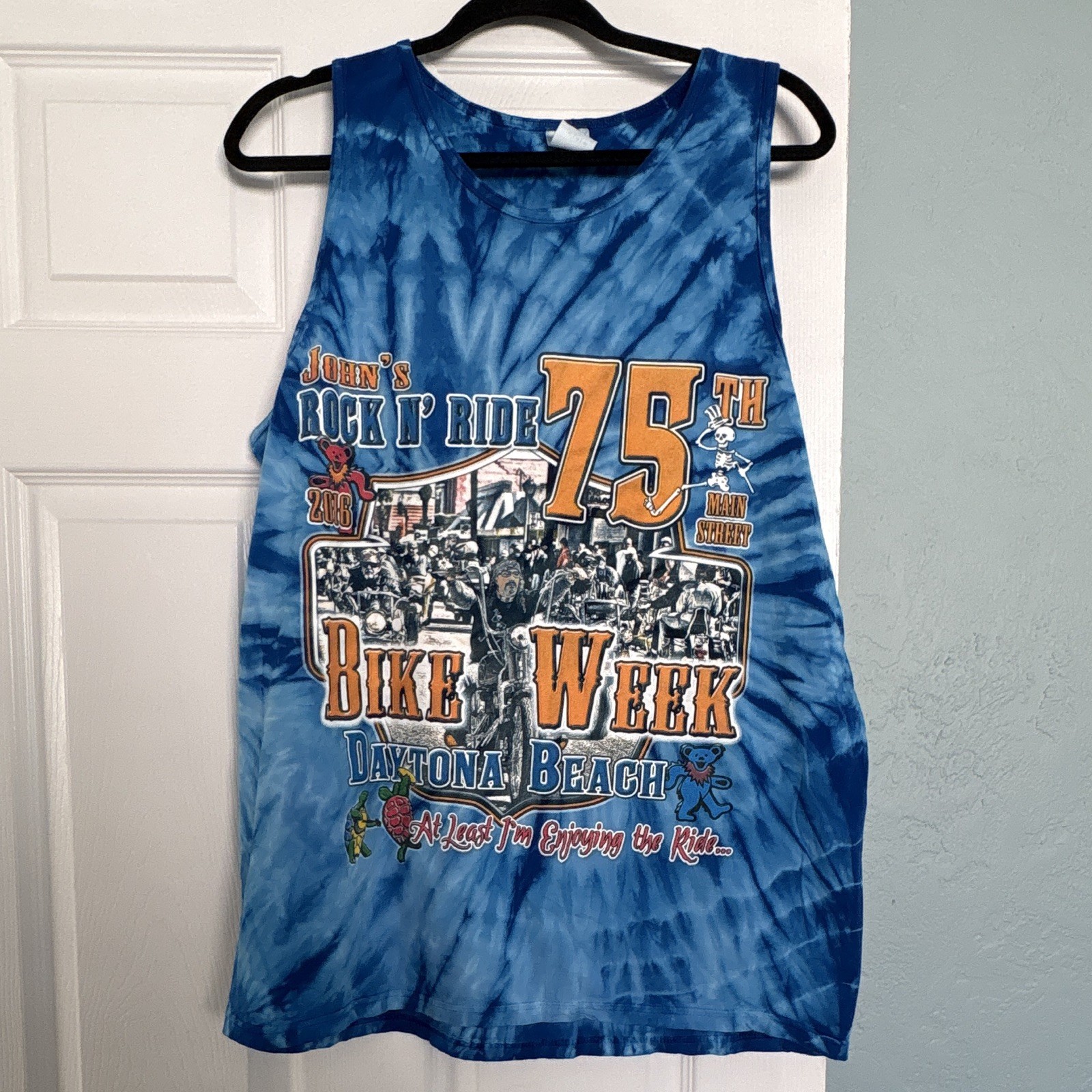 Colortone Daytona Beach Bike Week Tie-Dye Blue Sleeveless T-Shirt Men's XL gallery