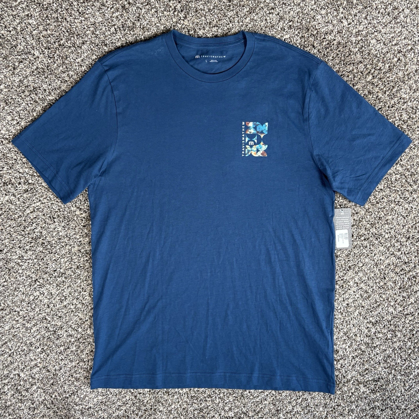 Travis Mathew T-Shirt Men Large L Blue Return Ticket Graphic Golf Soft NWT gallery