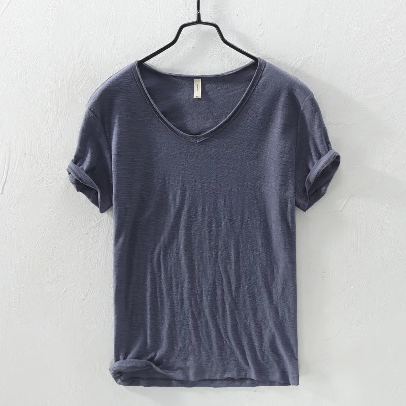 2026 New Mens T Shirt Pure Color V Collar Short Sleeved Tops Tees Men T-Shirt. gallery