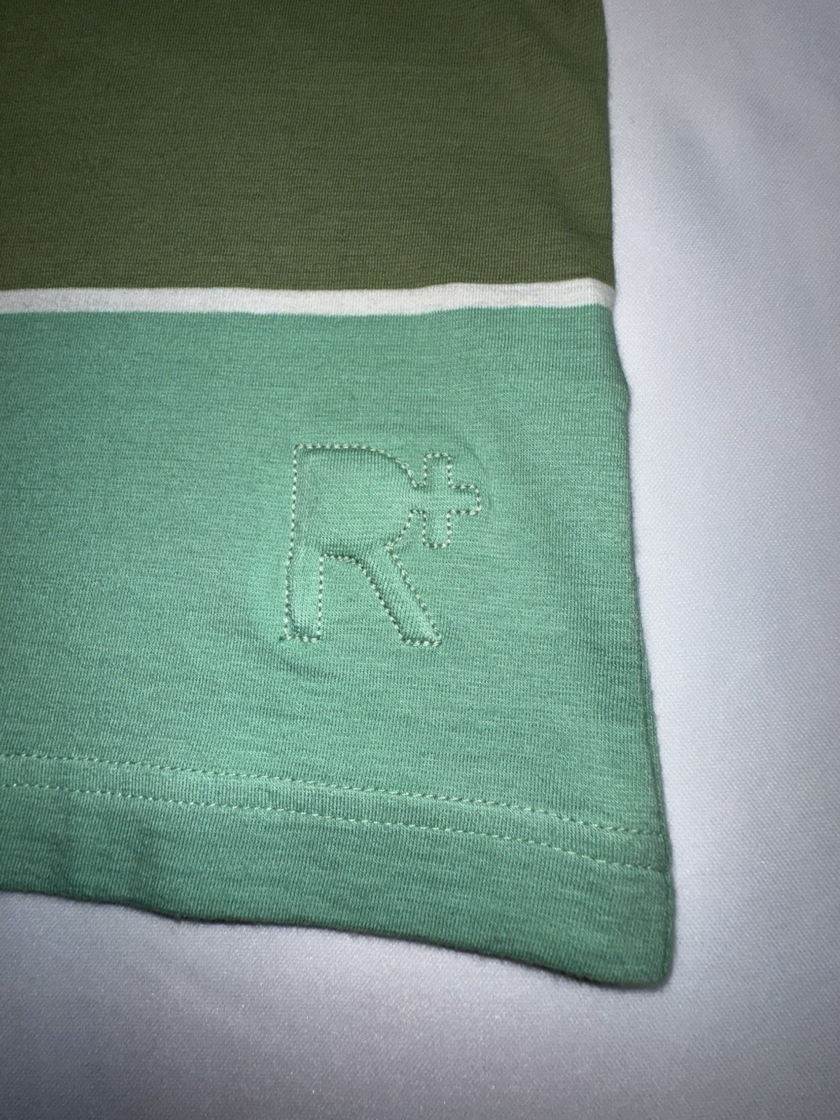 Rocawear Y2K Green/Yellow/White Striped Logo V-Neck Short Sleeve Knit T-Shirt XL gallery