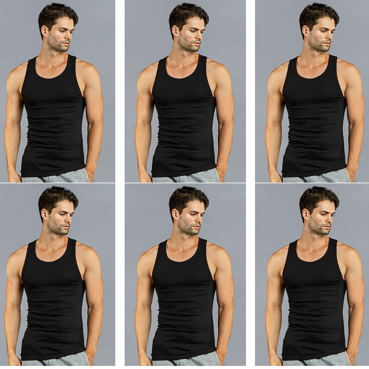 6 PK Mens Black Tank Top 100% Cotton A-Shirt Wife Beater Ribbed Undershirt Pack gallery