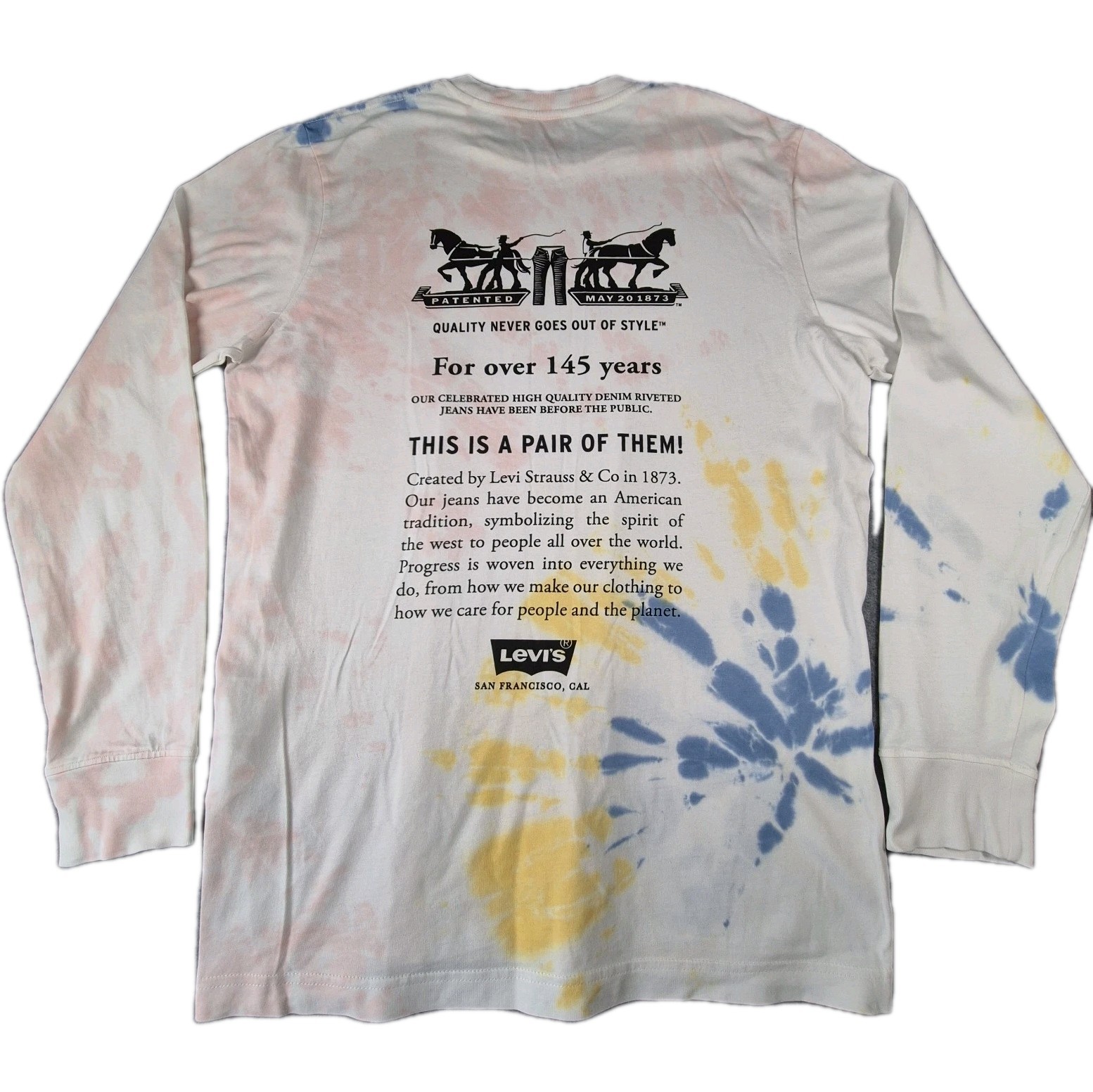 Levi’s Tie Dye Multicoloured Long Sleeve T Shirt Back Print Men’s Uk Size Medium