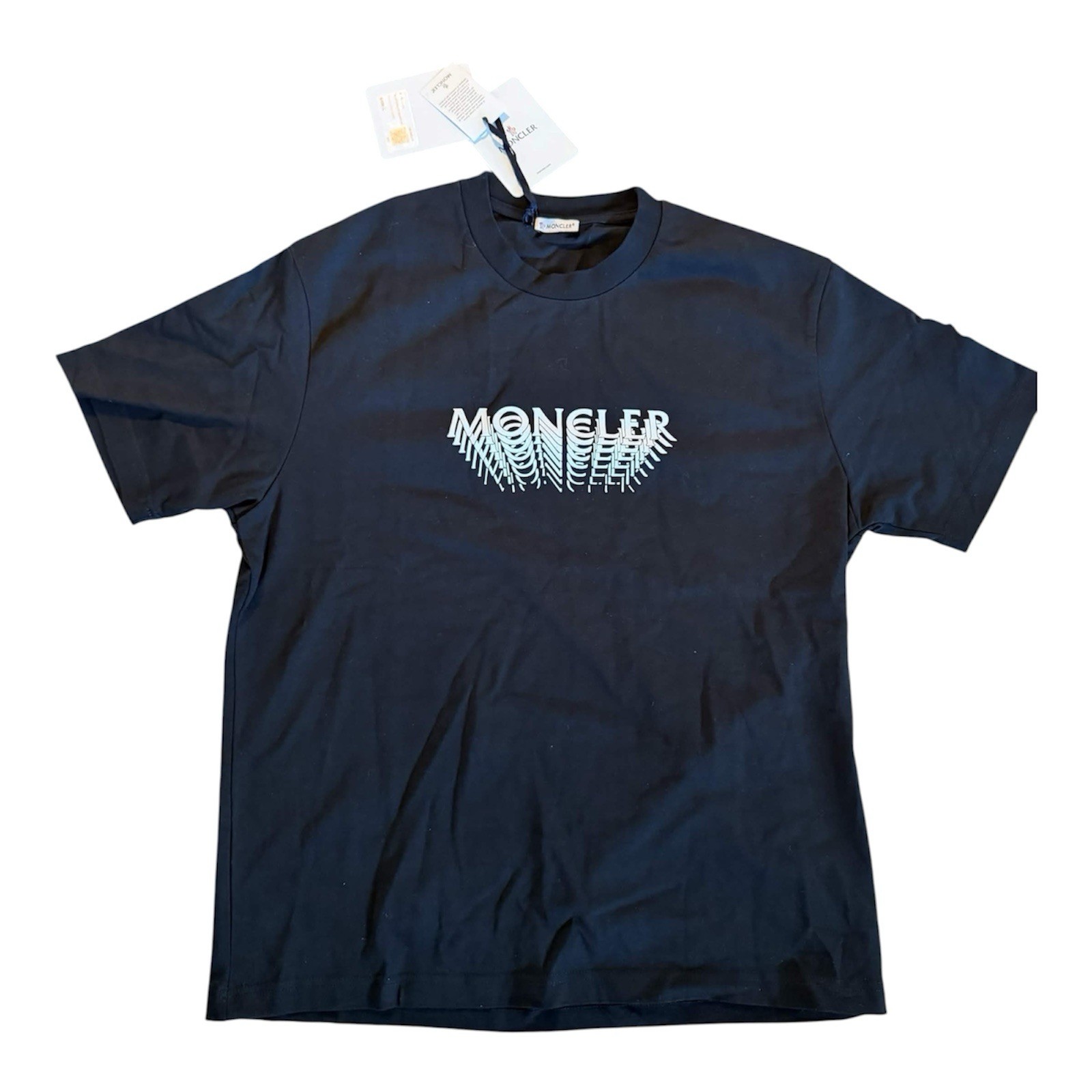Moncler Logo-Flocked Appliquéd Cotton-Jersey T-Shirt Black, Size M gallery