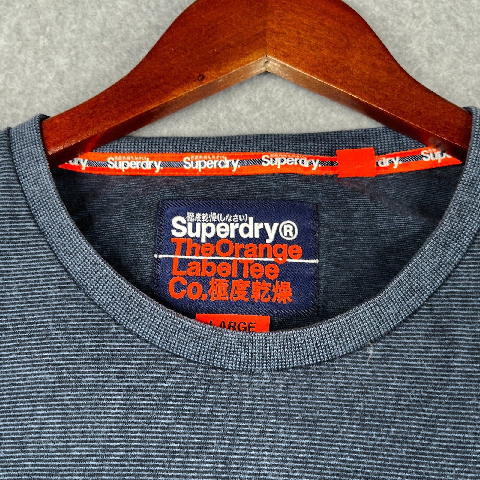 Superdry T Shirt Large Blue Striped Casual Crew Neck Embroidered Logo gallery