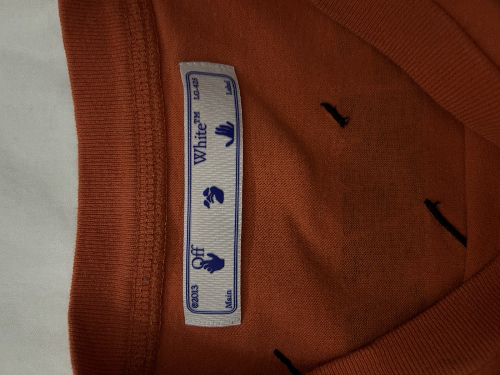 Off-White Men's Orange Graphic Print Logo Crew Neck Short Sleeve T-Shirt L gallery