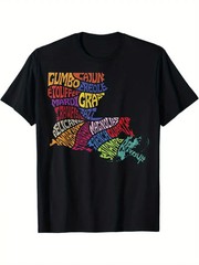 Louisiana State Map Tee Mardi Gras Creole Cajun Culture T-Shirt, 100% Cotton, Gi