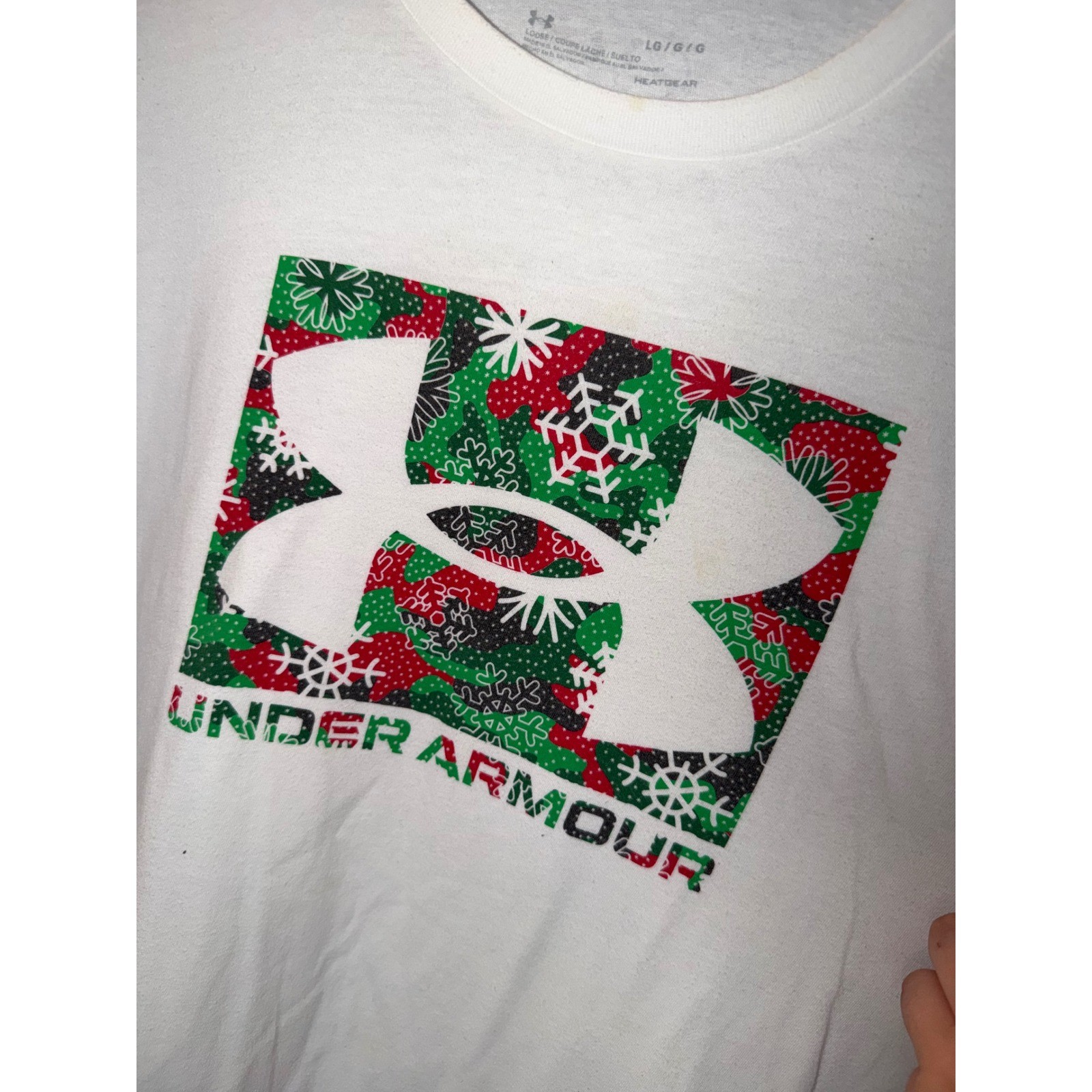 Under Armour Mens White Holiday Snowflake Logo HeatGear Graphic T-Shirt Large gallery