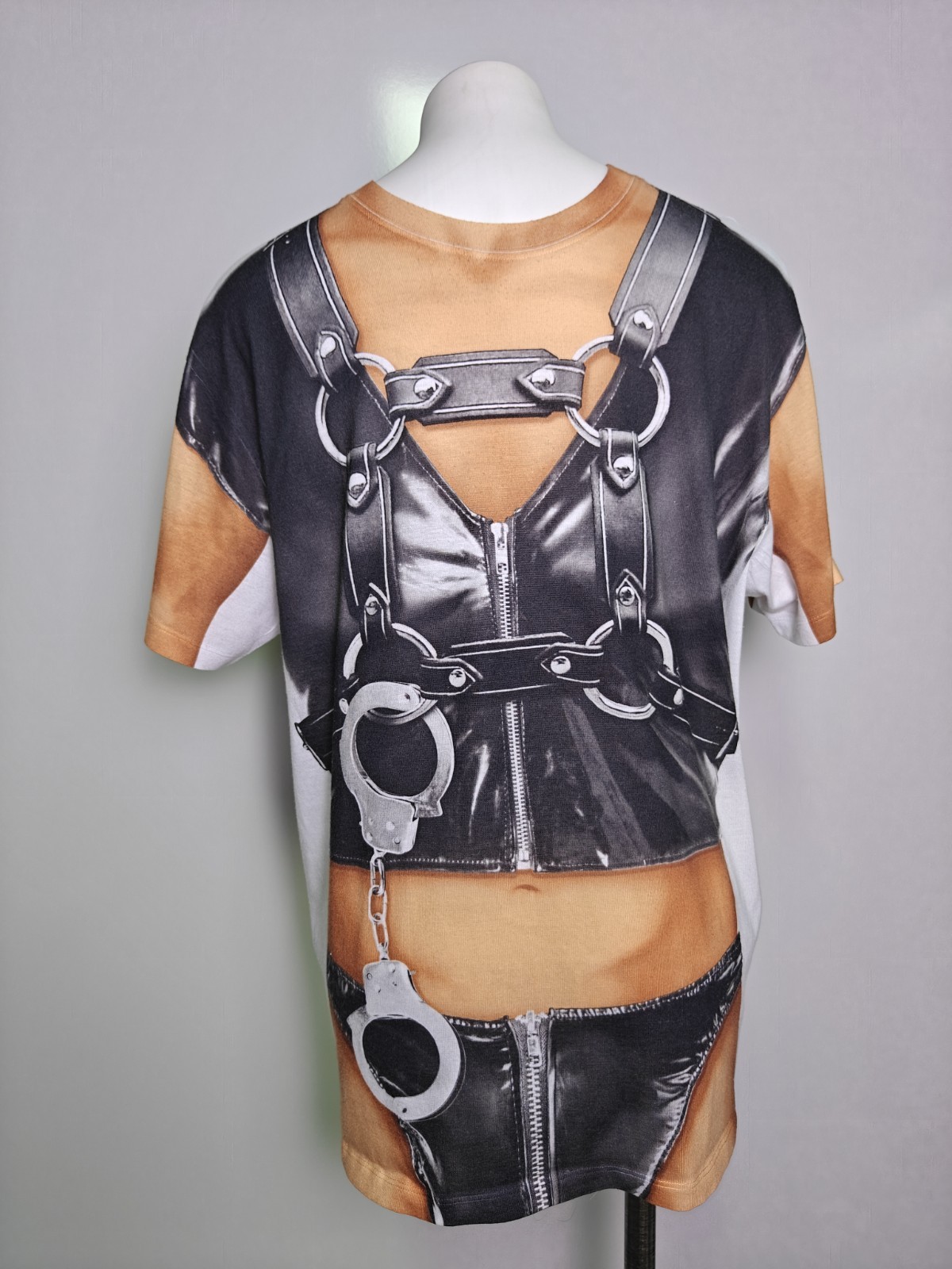 FAUX REAL Men’s Leather Daddy Biker Double Graphic Large Novelty T-Shirt *Read