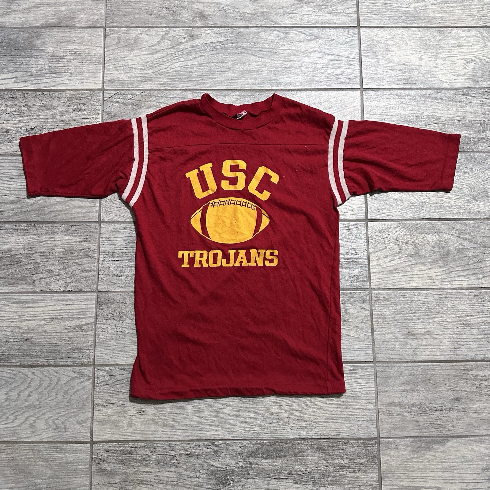 True Vintage 70s USC Trojans Football Raglan Red Shirt Men’s Large gallery