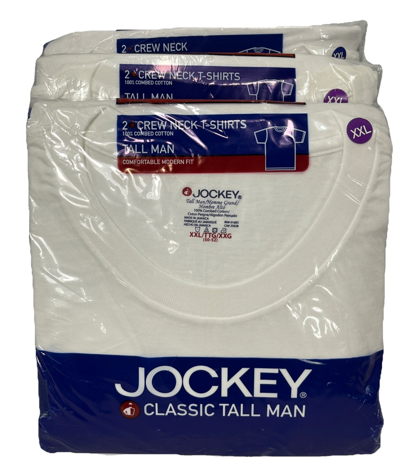 6 Jockey Classic Tall Man Crew Neck T-Shirts 2XL Comfortable Modern Fit White