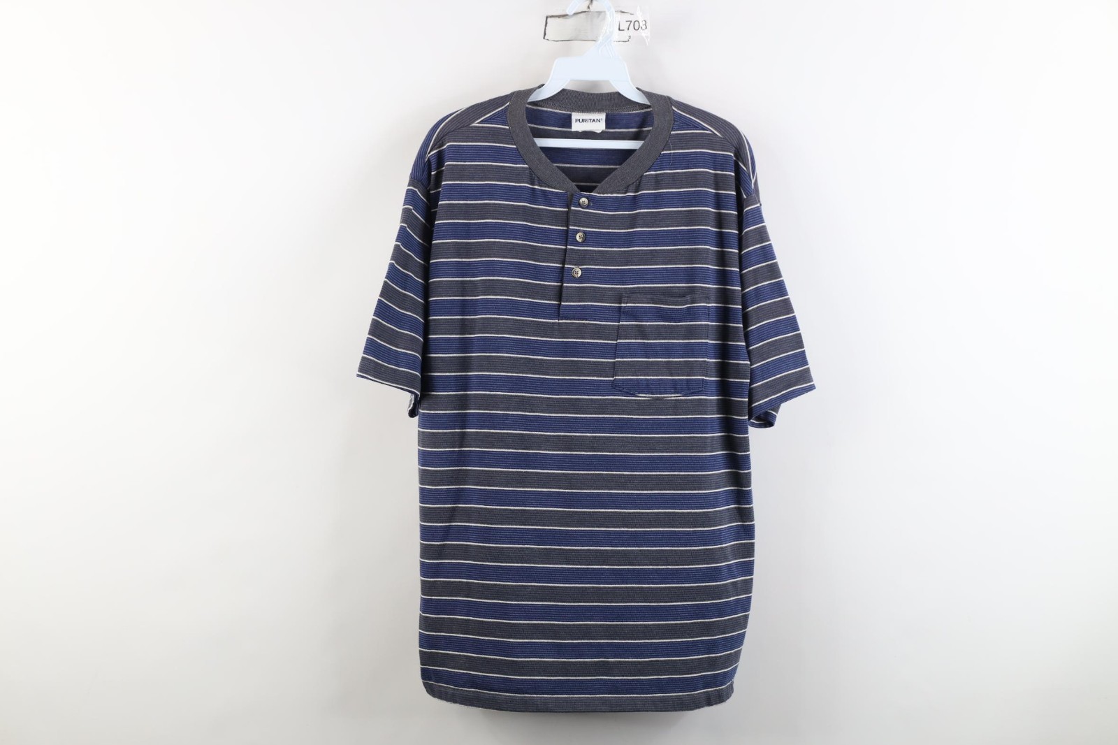 Vtg 90s Streetwear Mens Large Faded Striped Color Block Knit Henley T-Shirt USA