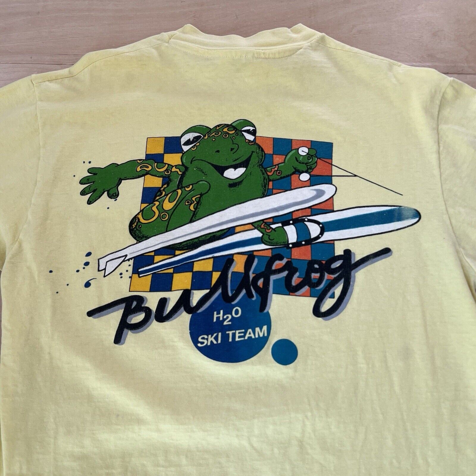Vintage Bullfrog Ski Team Shirt L Yellow 80s Snowboard Cartoon Art Made in USA gallery