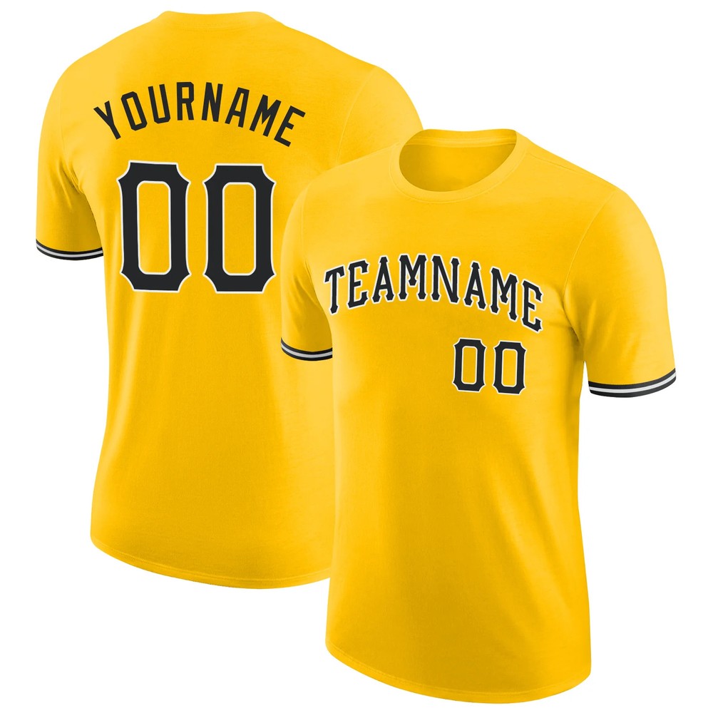 Custom Gold Black White Performance T-Shirt Personalized Team Jersey Gift