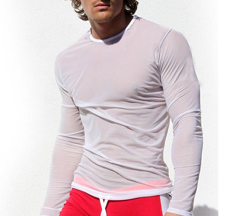 Men's T-Shirts Long-Sleeve Clubbing Shirt Ultrathin Sheer Mesh Men Underwear gallery