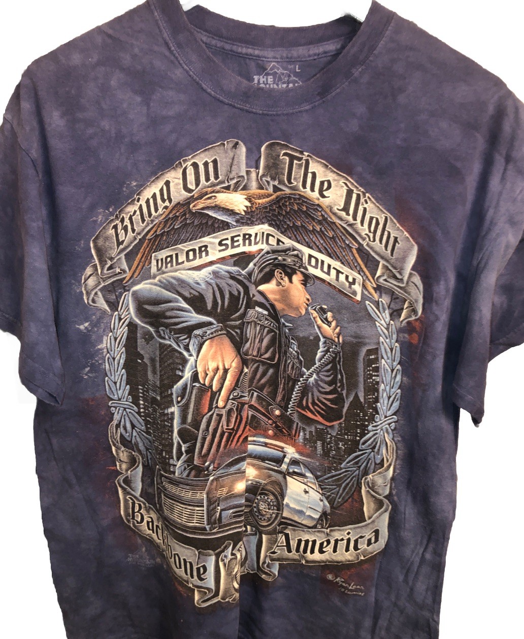 Backbone Of America ‘Valor Service Duty” Police Themed Blue Dyed Graphic T Sz LG