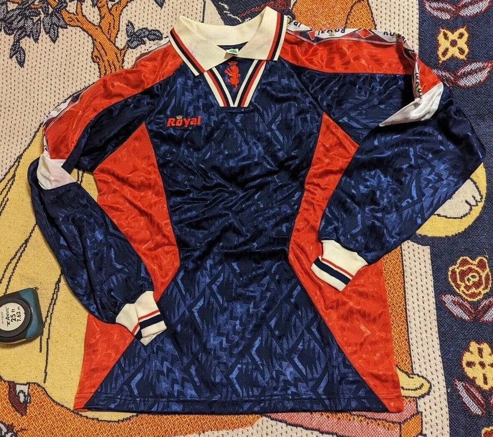 Vintage 90’s Royal Long Sleeve Collared Soccer Jersey Kit S Shiny Blue Red